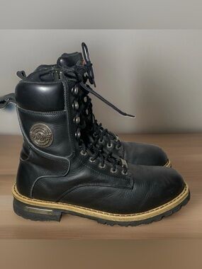 Milwaukee Leather Motorcycle Boots Size 10.5 Black Leather MBM 9095 Lace Up Zip